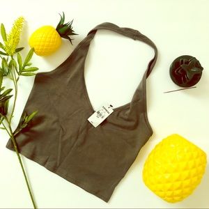 NWT Express One Eleven Halter Cropped Top - Green